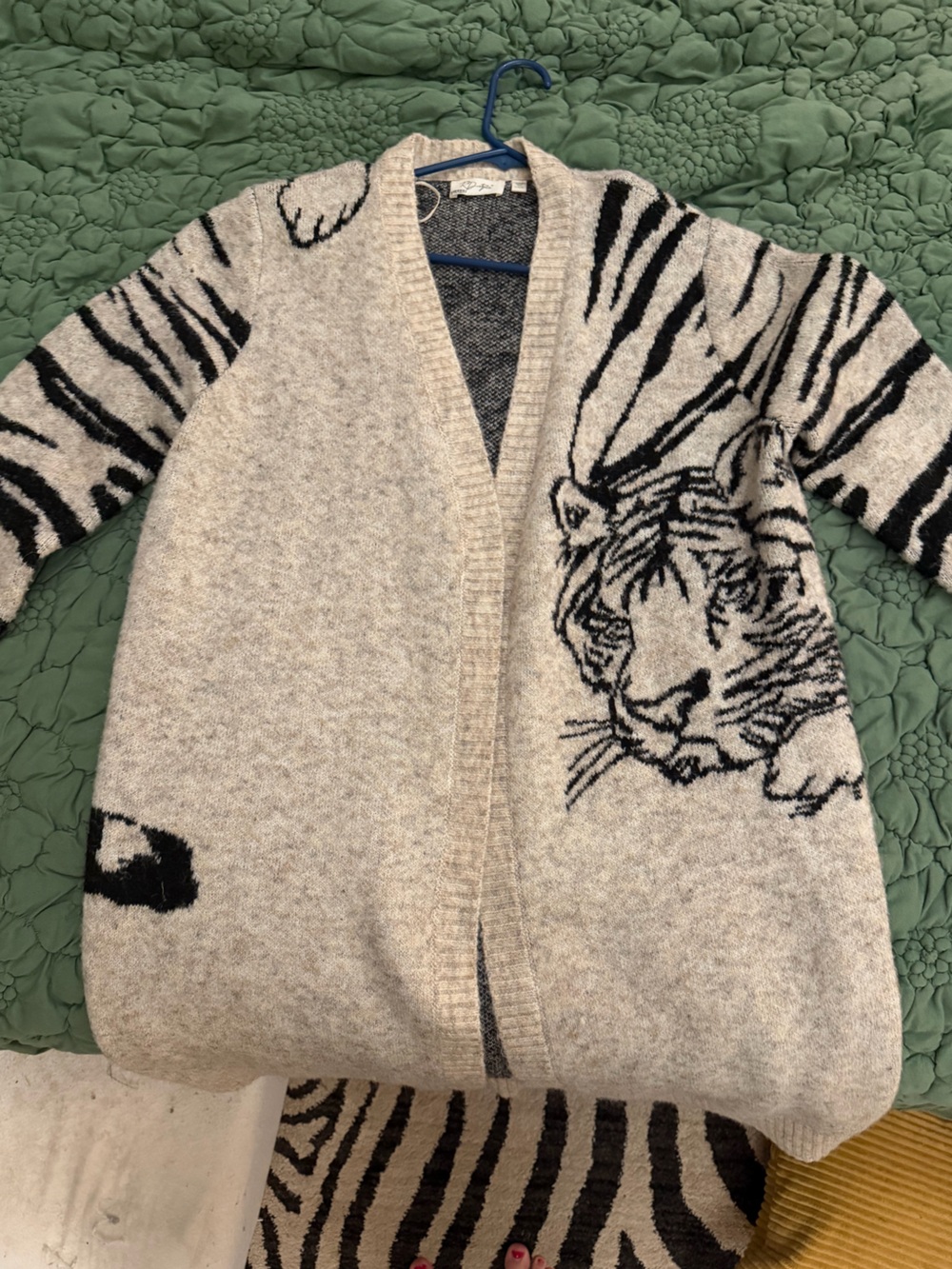 Anthropologie Beige Cardigan with Black Tiger Graphic